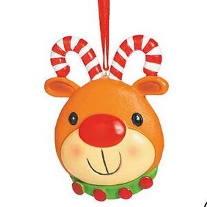Set of 4 Candy cane Antler Rudolph the Red Nosed Reindeer Ornaments